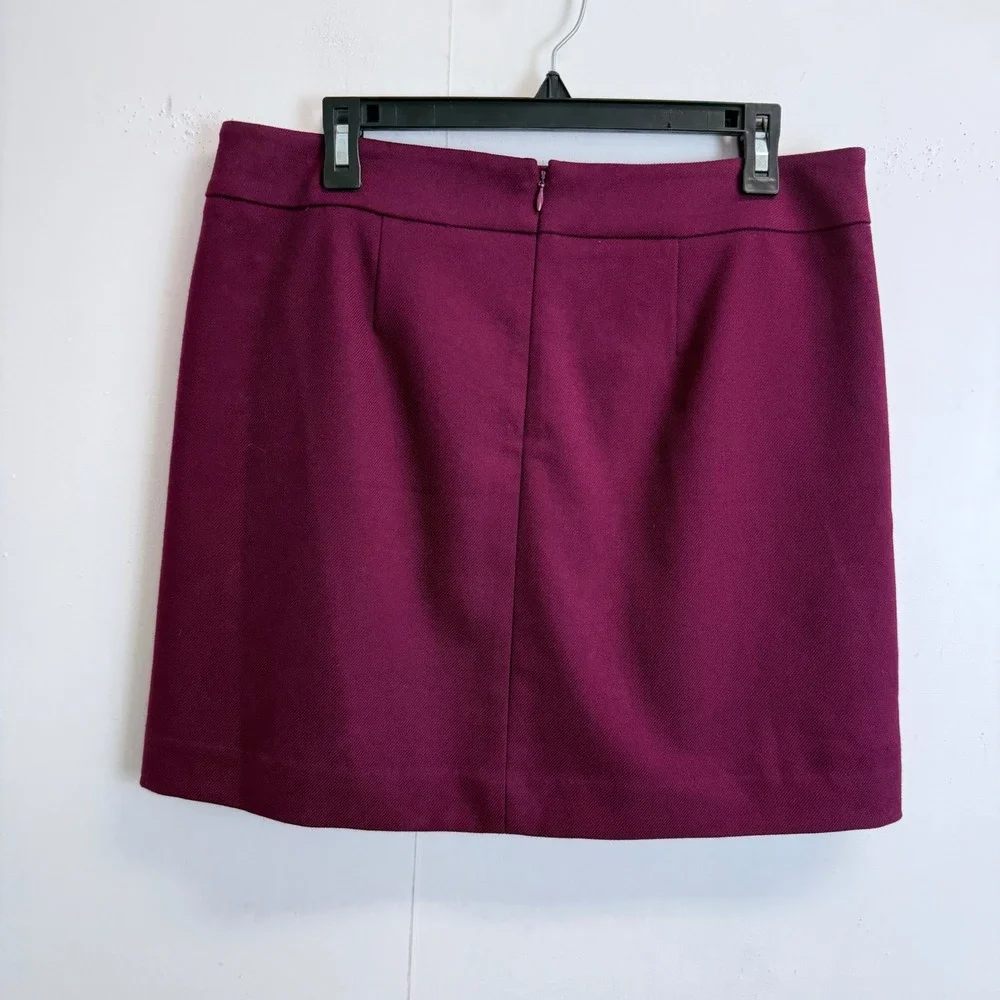 NEW LOFT Women Size 8 Magenta Purple Twill Mini Skirt Gold Button Pockets